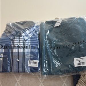 Paul Fredrick Striped Blue and Solid Teal  Men's 3XL Shirts